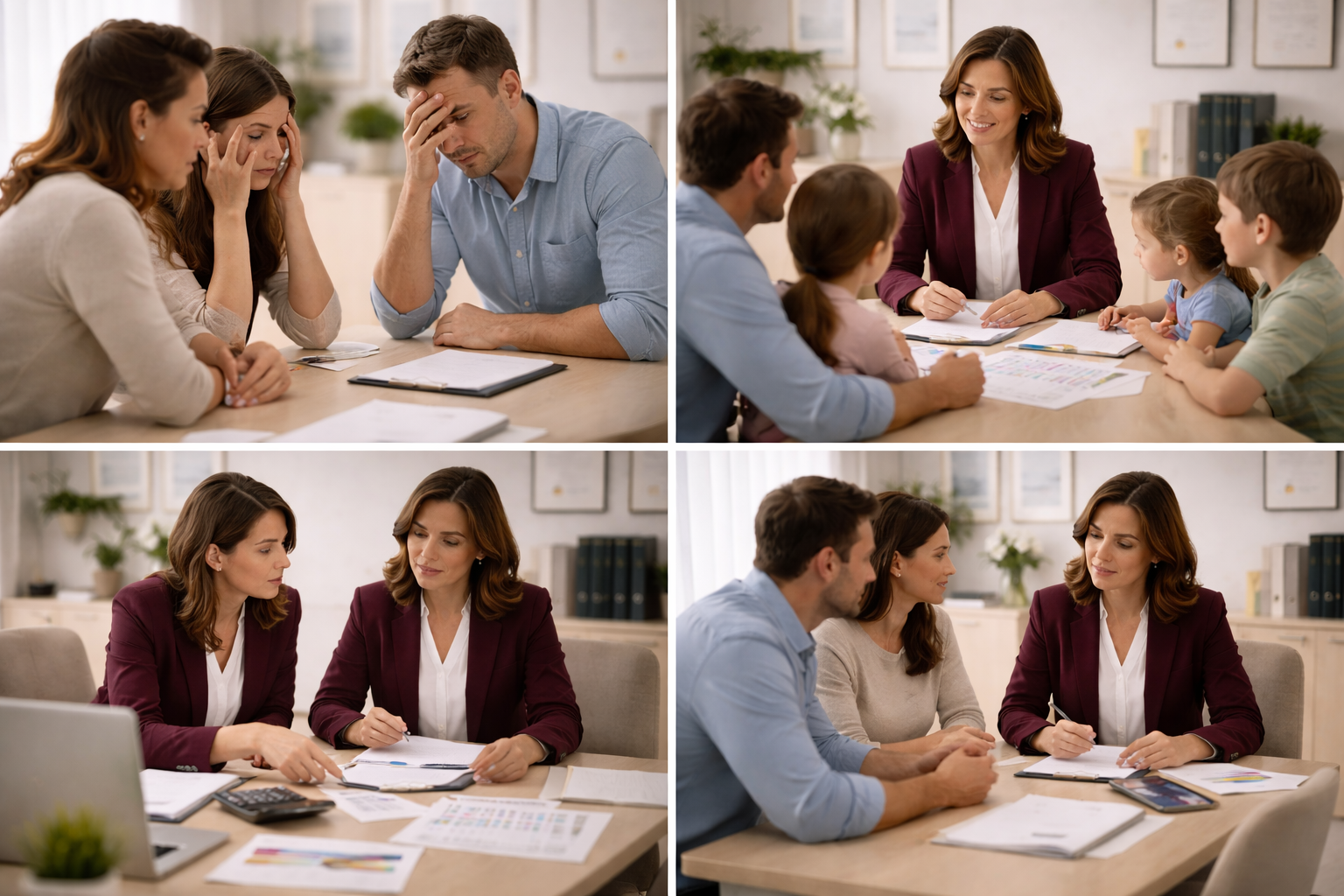 A mediator attentively listening to a couple during a session, creating a supportive and understanding atmosphere.